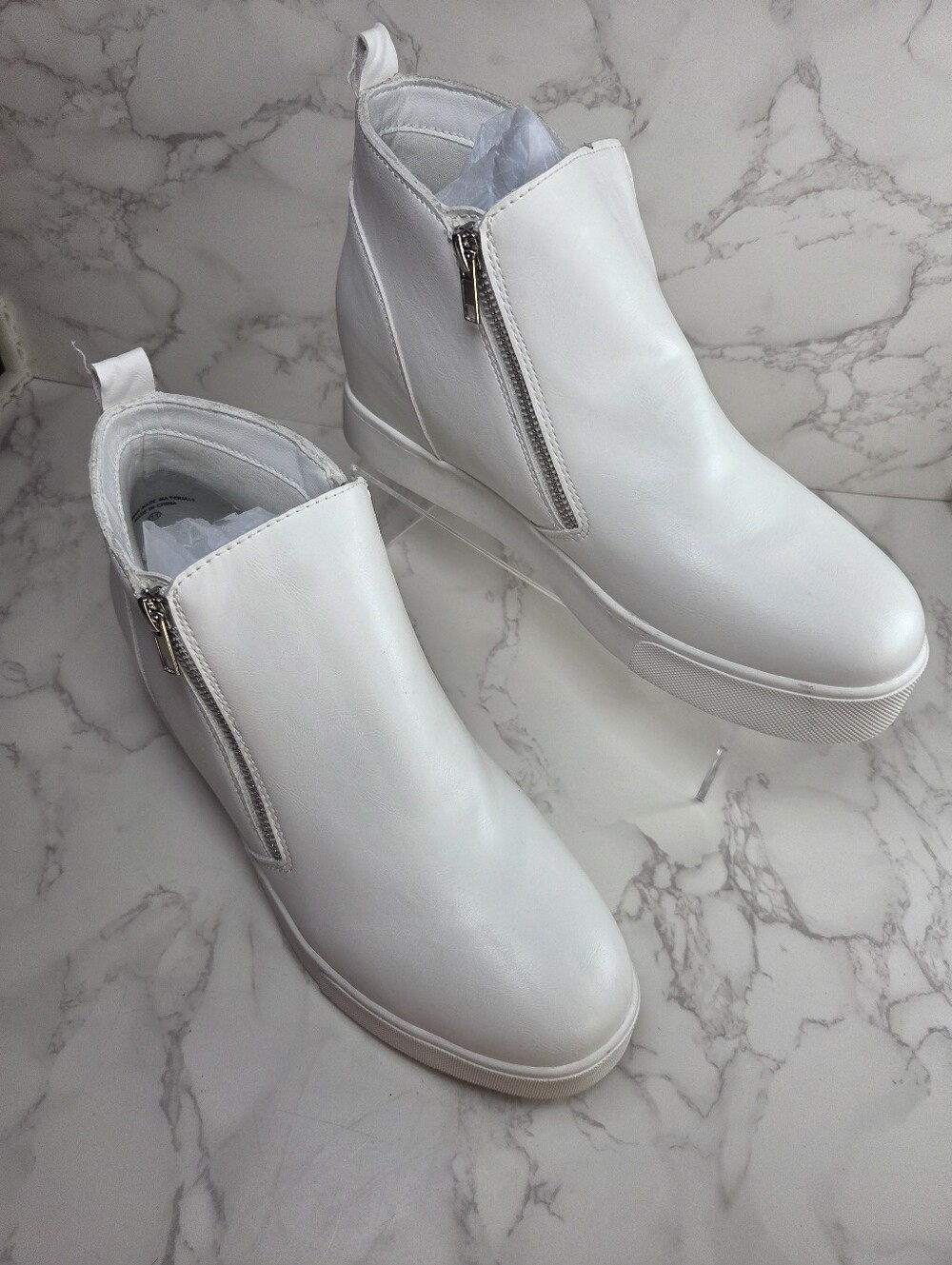 Soda White Side-Zip Wedge Ankle Boots